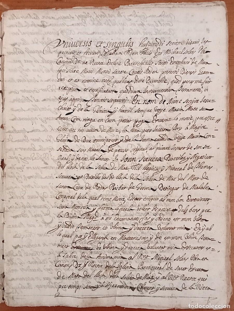 Manuscritos antiguos: Testament de Joan Servera, de la Selva de Mar (Girona). Manuscrit de 1688. - Foto 2