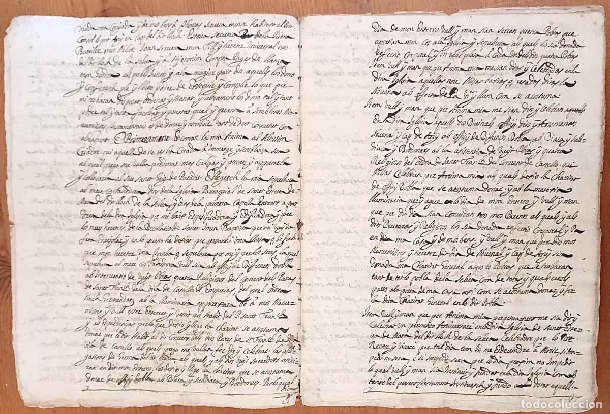 Manuscritos antiguos: Testament de Joan Servera, de la Selva de Mar (Girona). Manuscrit de 1688. - Foto 3
