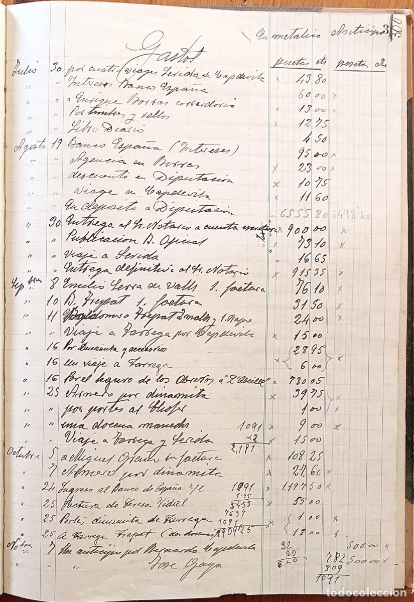 Manuscritos antiguos: Construcci&oacute; del cam&iacute; de lEspluga Calba a Mald&agrave; (Lleida). llibre comptable (any 1930). - Foto 3