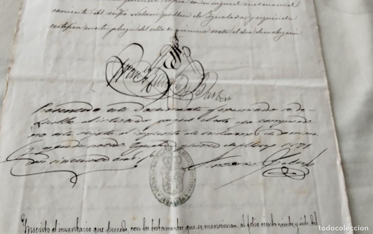 Manuscritos antiguos: IGUALADA MANUSCRITO CON TIMBROLOGIA A&Ntilde;O 1871 , 2 PG - Foto 6
