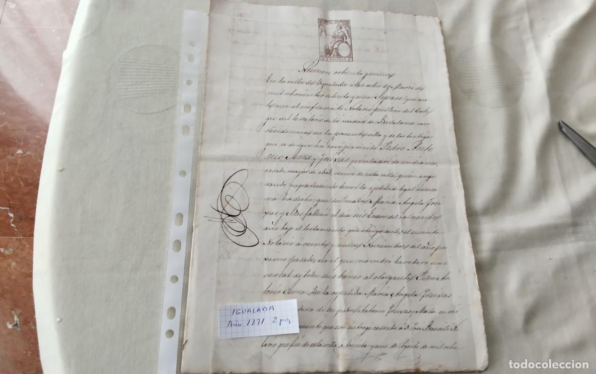Manuscritos antiguos: IGUALADA MANUSCRITO CON TIMBROLOGIA A&Ntilde;O 1871 , 2 PG - Foto 8