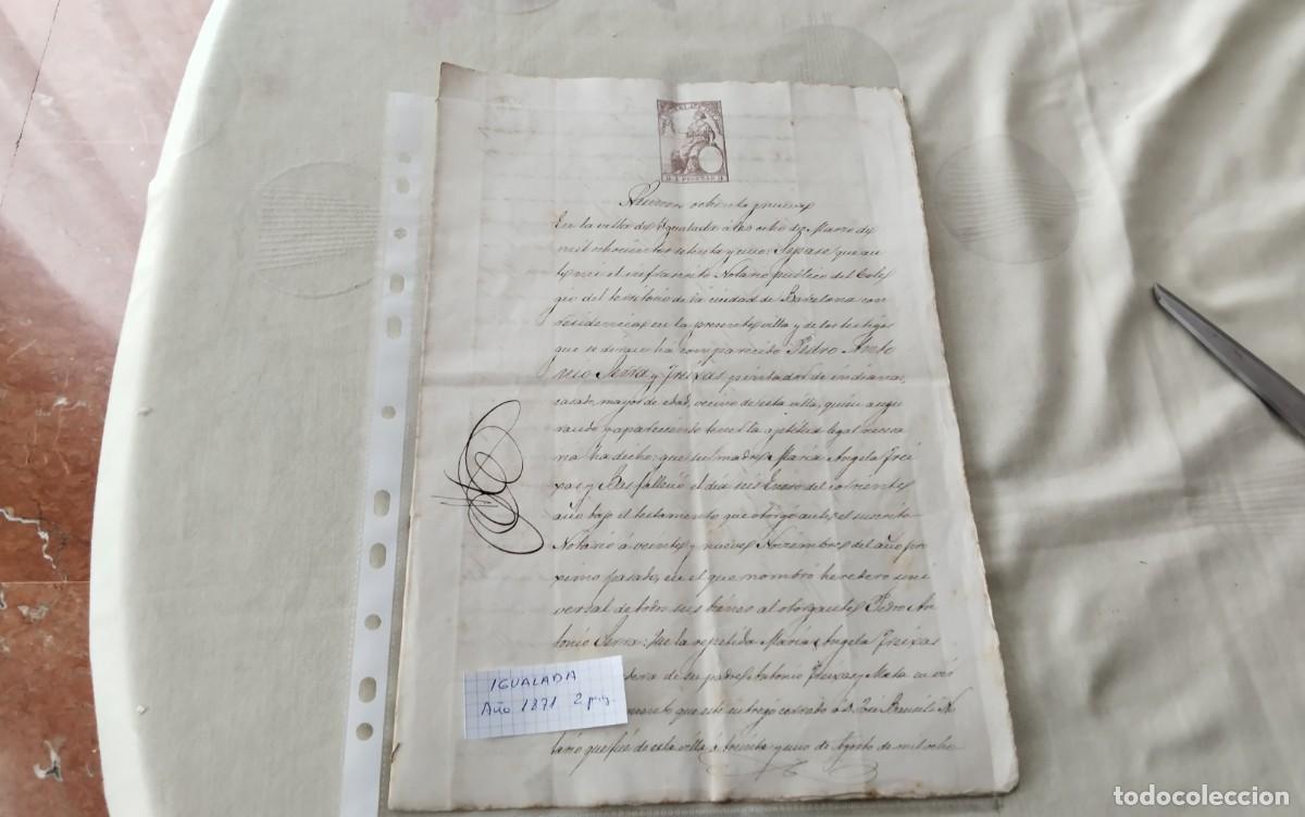 Manuscritos antiguos: IGUALADA MANUSCRITO CON TIMBROLOGIA A&Ntilde;O 1871 , 2 PG - Foto 11