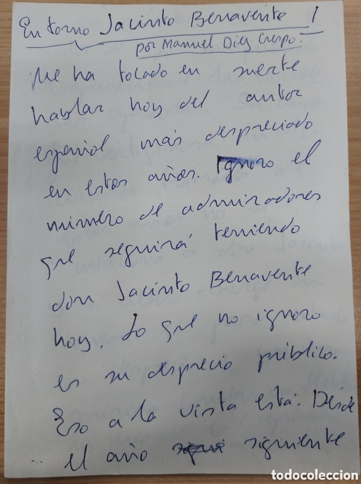 Manuscritos antiguos: Manuscrito original de MANUEL DIAZ CRESPO (1911-1993) - Foto 1