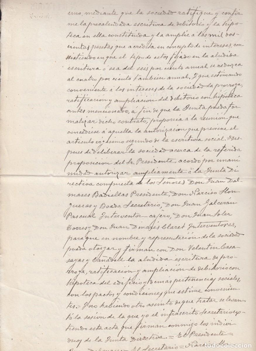 Manuscritos antiguos: 1900 CERTIFICADO DEL LIBRO DE ACTAS LA SOCIEDAD EL C&Iacute;RCULO DE OLESA DE MONTSERRAT - Foto 2