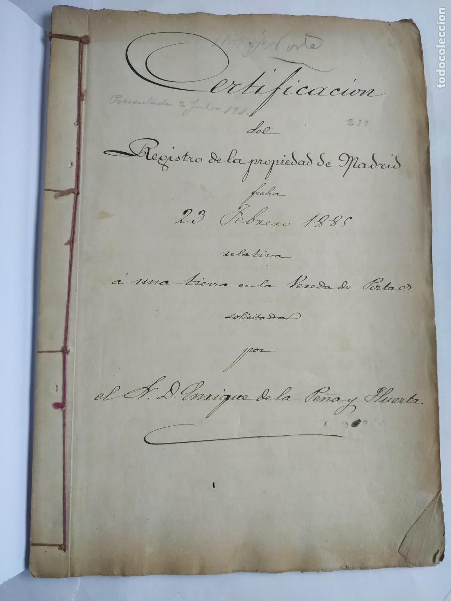Manuscritos antiguos: Manuscrito tierra vereda Postas Madrid 1885 - Foto 1