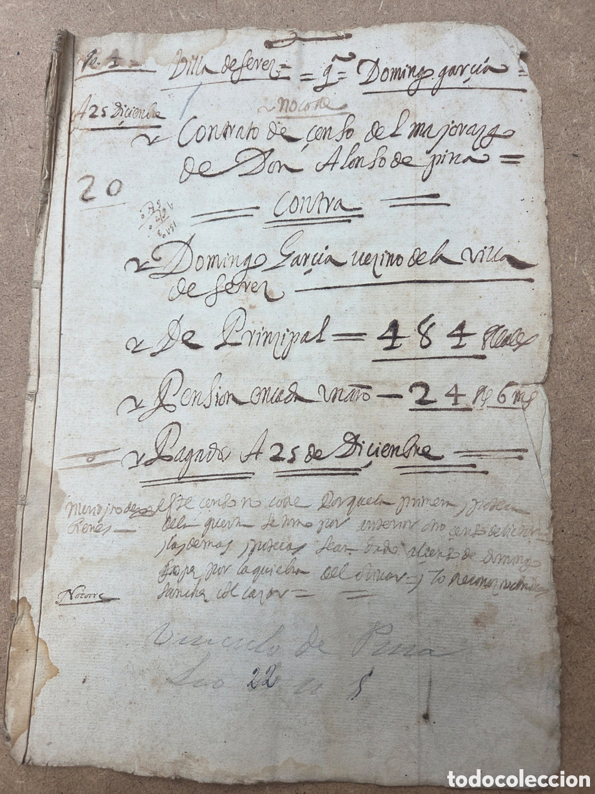 Manuscrits anciens: F&Eacute;REZ ALBACETE 1645 MANUSCRITO CONTRATO DE CENSO DEL MAYORAZGO DE ALONSO DE PINA