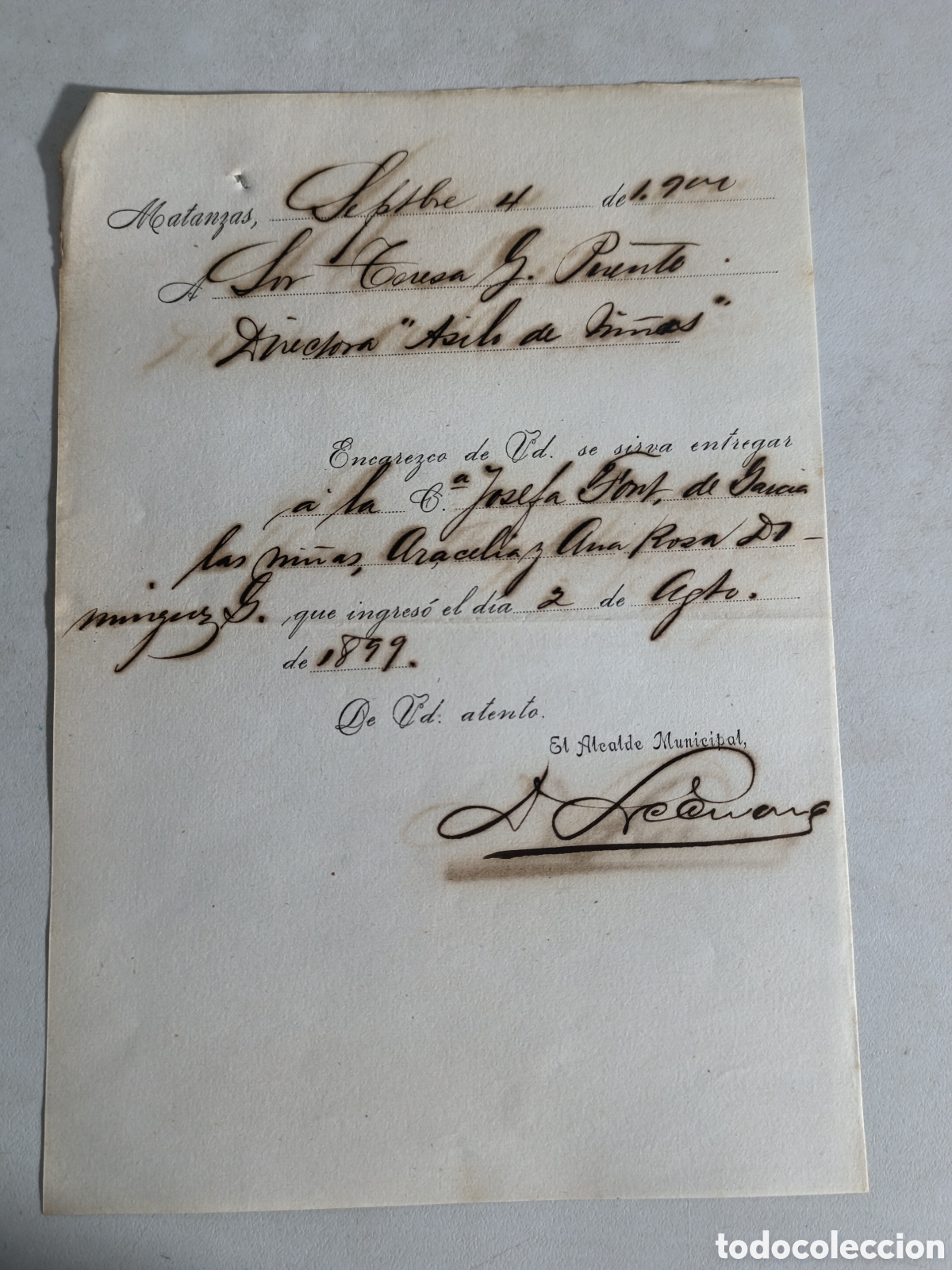 Manuscritos antiguos: Cuba intervenci&oacute;n, documento del asilo de ni&ntilde;as ,a&ntilde;o 1900. - Foto 1