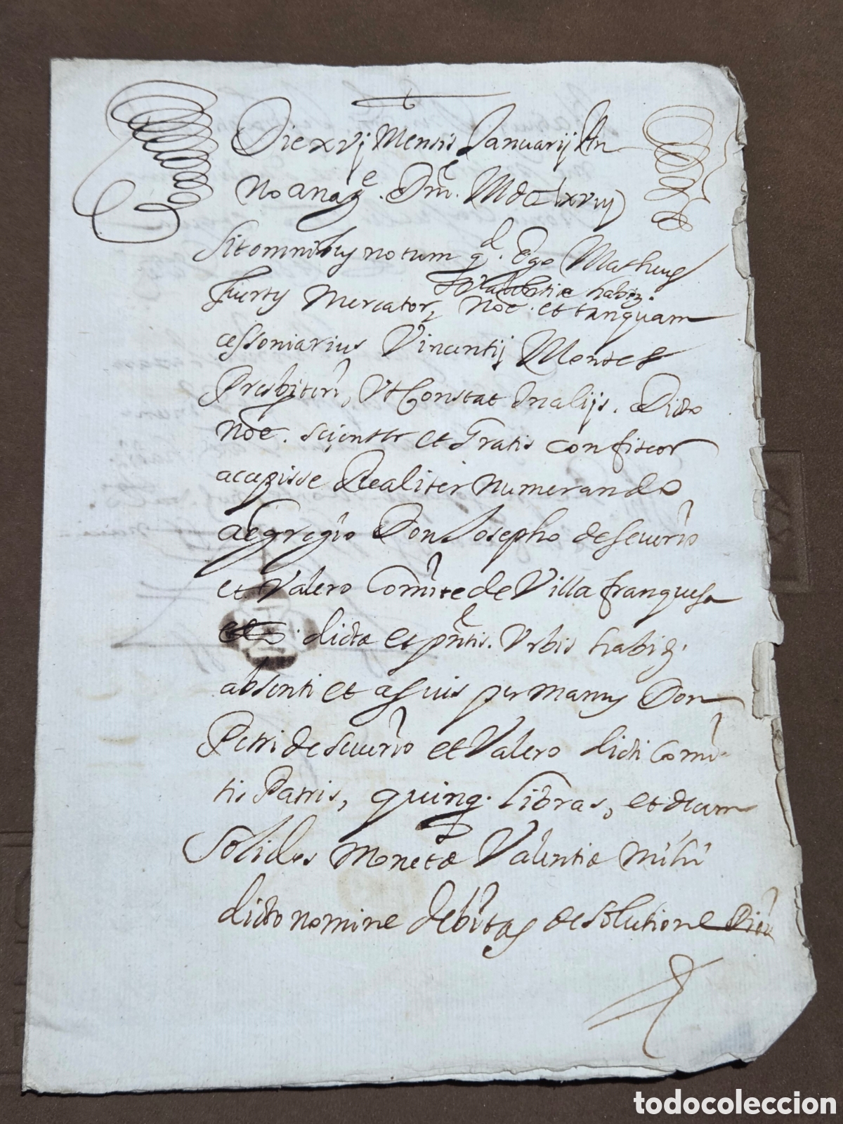 Ancient Manuscripts: VALENCIA 1667 RECIBO APOCA DEL CONDE VILLAFRANQUEZA