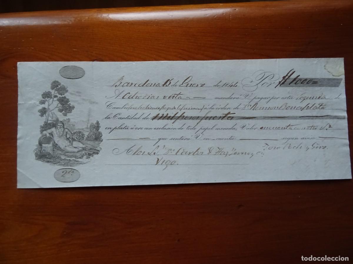 Manuscritos antiguos: Letra de cambio Barcelona Vigo, 1844 - Foto 1