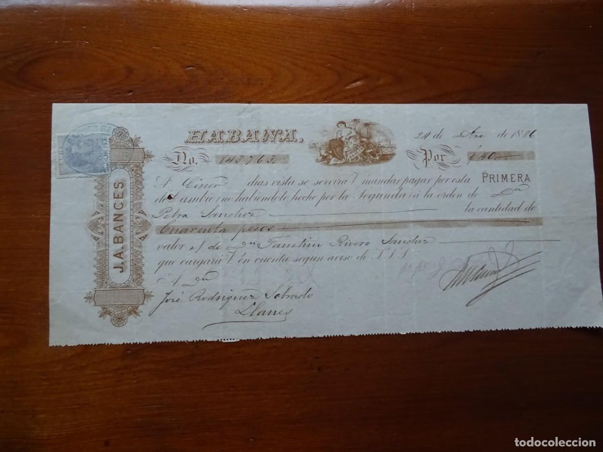 Manuscritos antiguos: Letra de cambio La Habana Llanes, 1886 - Foto 1