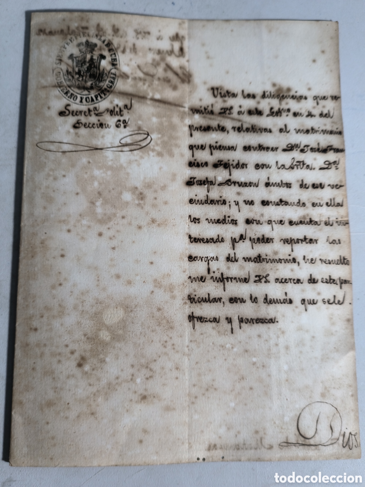 Manuscritos antiguos: Cuba espa&ntilde;ola, documento capit&aacute;n general marqu&eacute;s de la Pezuela,a&ntilde;o 1854 - Foto 1