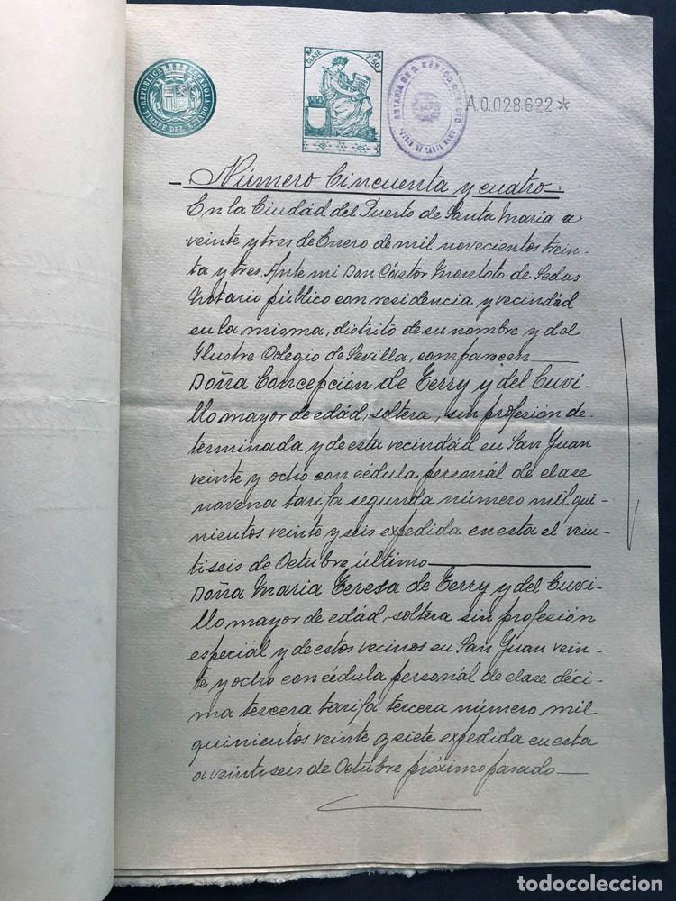 Manuscritos antiguos: MANUSCRITO 1933 / PUERTO DE SANTA MAR&Iacute;A ( C&Aacute;DIZ ) HERMANAS DE TERRY Y DEL CUVILLO / PODER - Foto 1