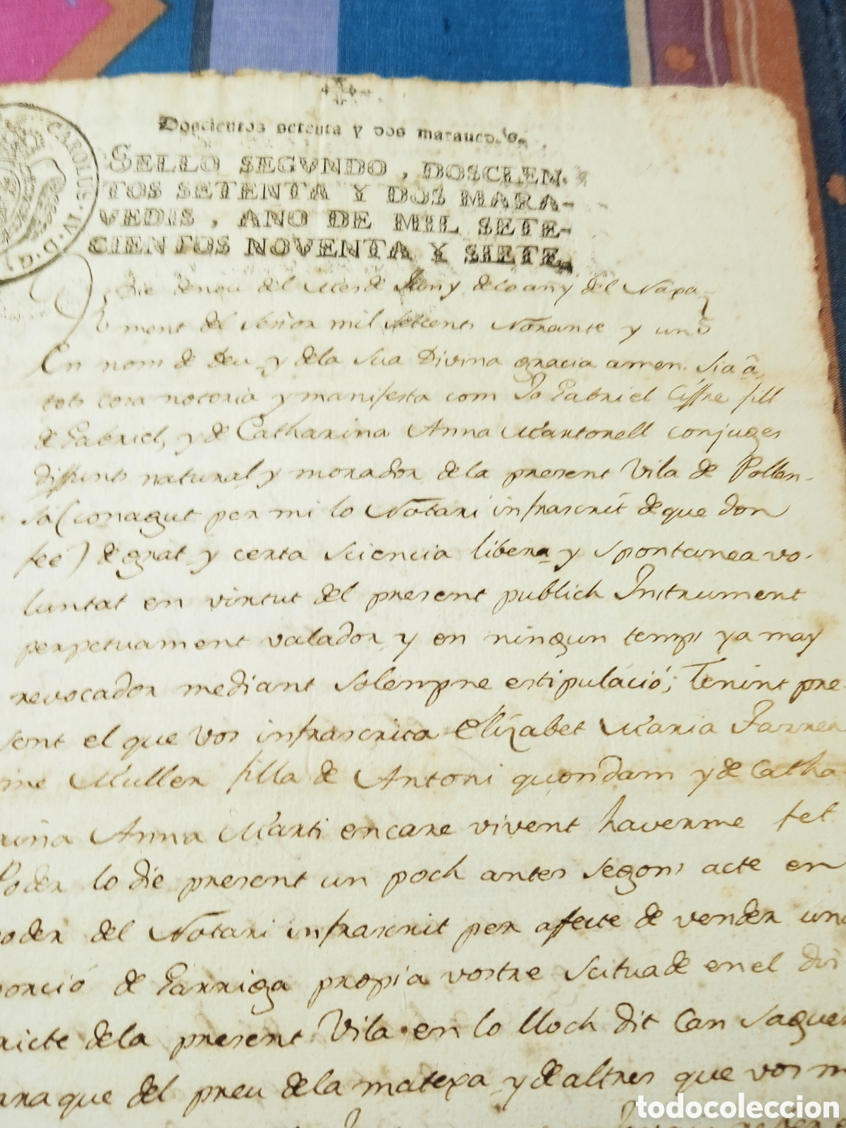 Manuscritos antiguos: DOCUMENTO DOS HOJAS 1792 POLLENSA POLLEN&Ccedil;A MALLORCA SELLO 272 MARAVED&Iacute;S - Foto 4