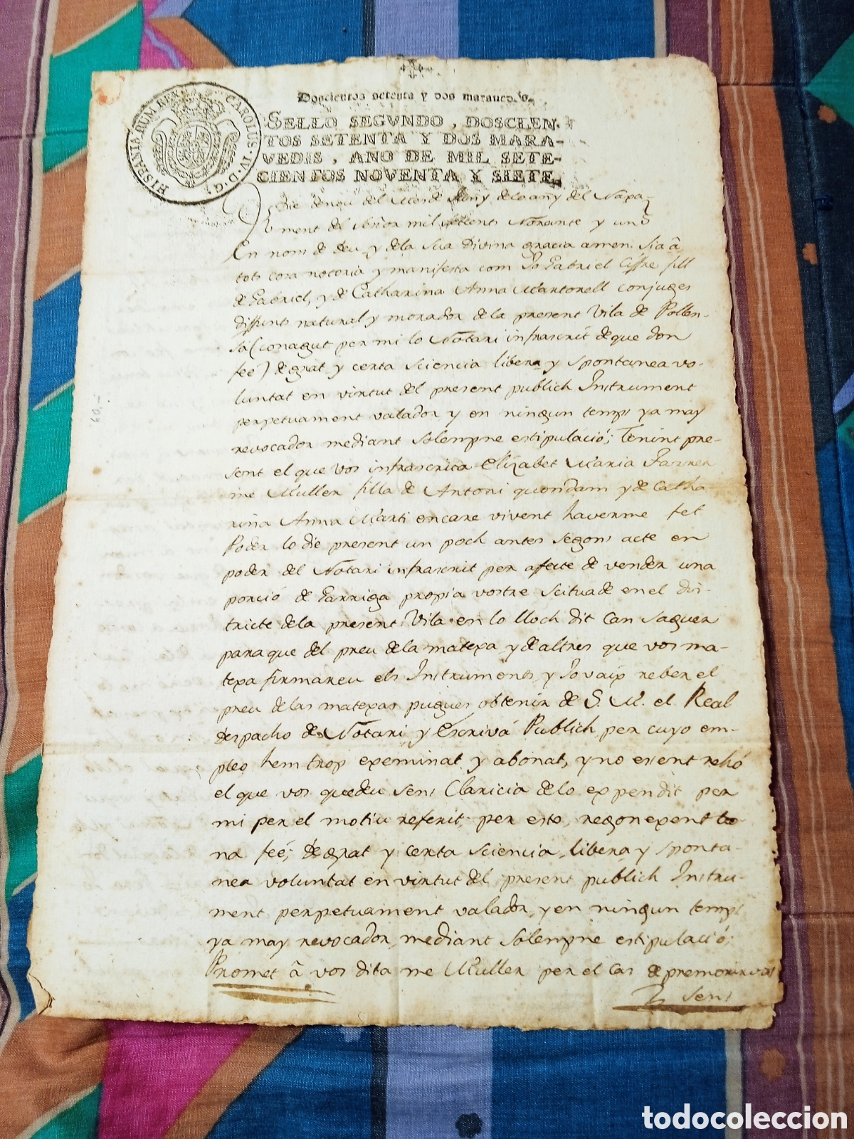 Manuscritos antiguos: DOCUMENTO DOS HOJAS 1792 POLLENSA POLLEN&Ccedil;A MALLORCA SELLO 272 MARAVED&Iacute;S - Foto 1