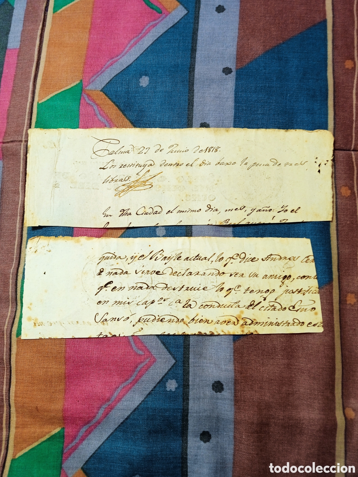 Manuscritos antiguos: DOS SELLOS DE POBRES 4 MARAVED&Iacute;S 1818 Y 1819 - Foto 2