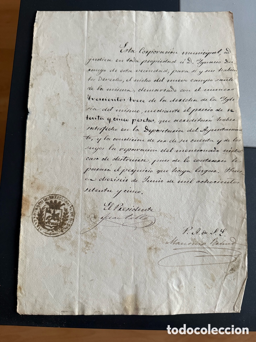 Manuscritos antiguos: Documento. Compra de Nicho HUESCA ) 1875 - Foto 1