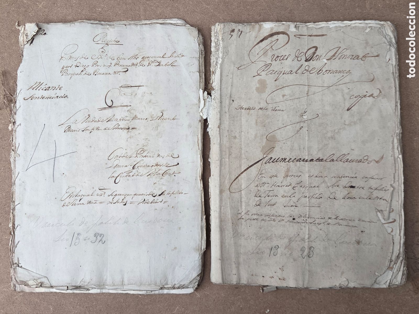 Manuscritos antiguos: ALICANTE SIGLO XVII 2 PROCESOS JUDICIALES EN VALENCIANO INCOMPLETOS