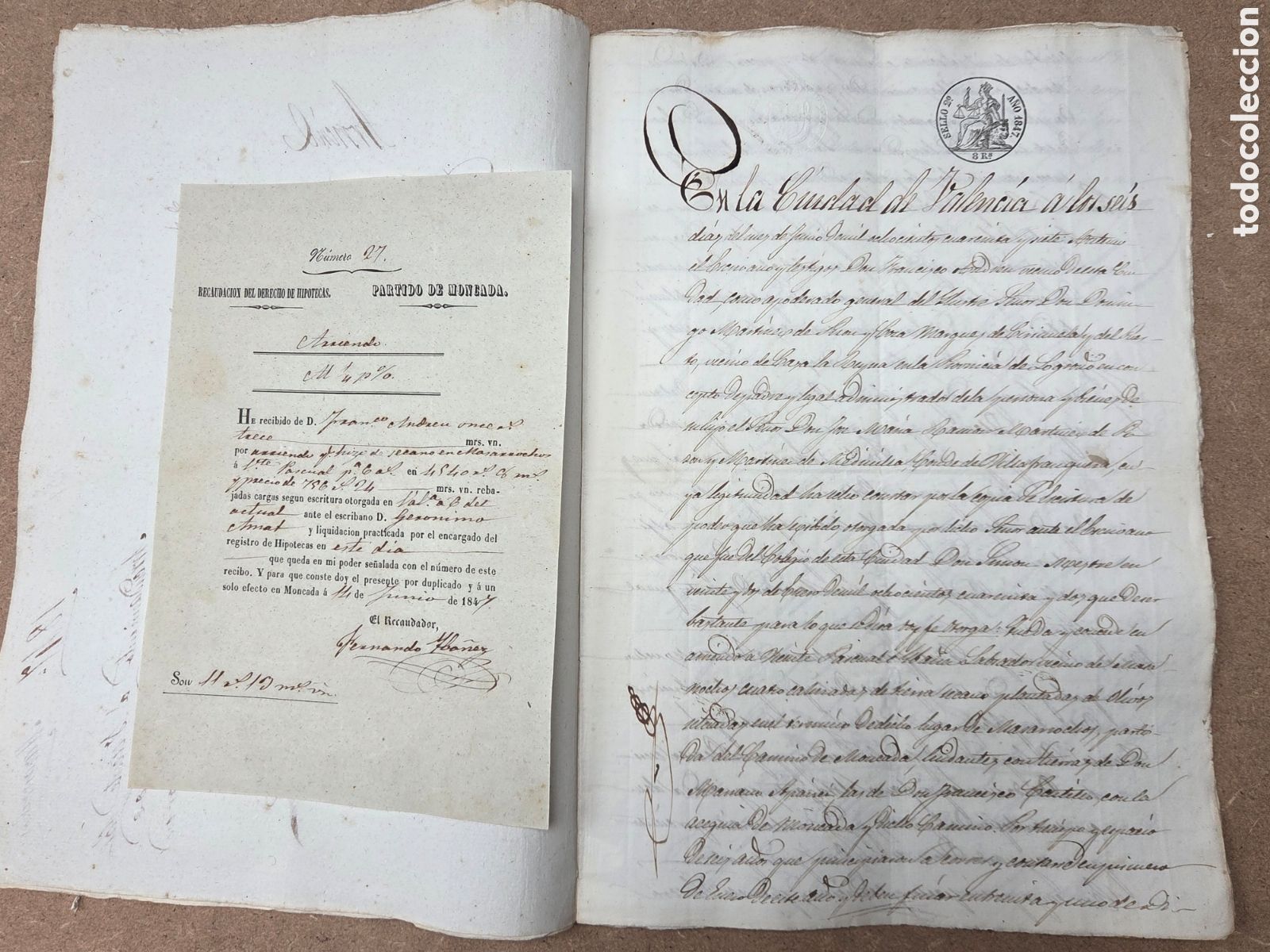 Manuscritos antiguos: VALENCIA MAZARROCHOS ESCRITURA ARRENDAMIENTO 1847 MARQU&Eacute;S CIRI&Ntilde;UELA