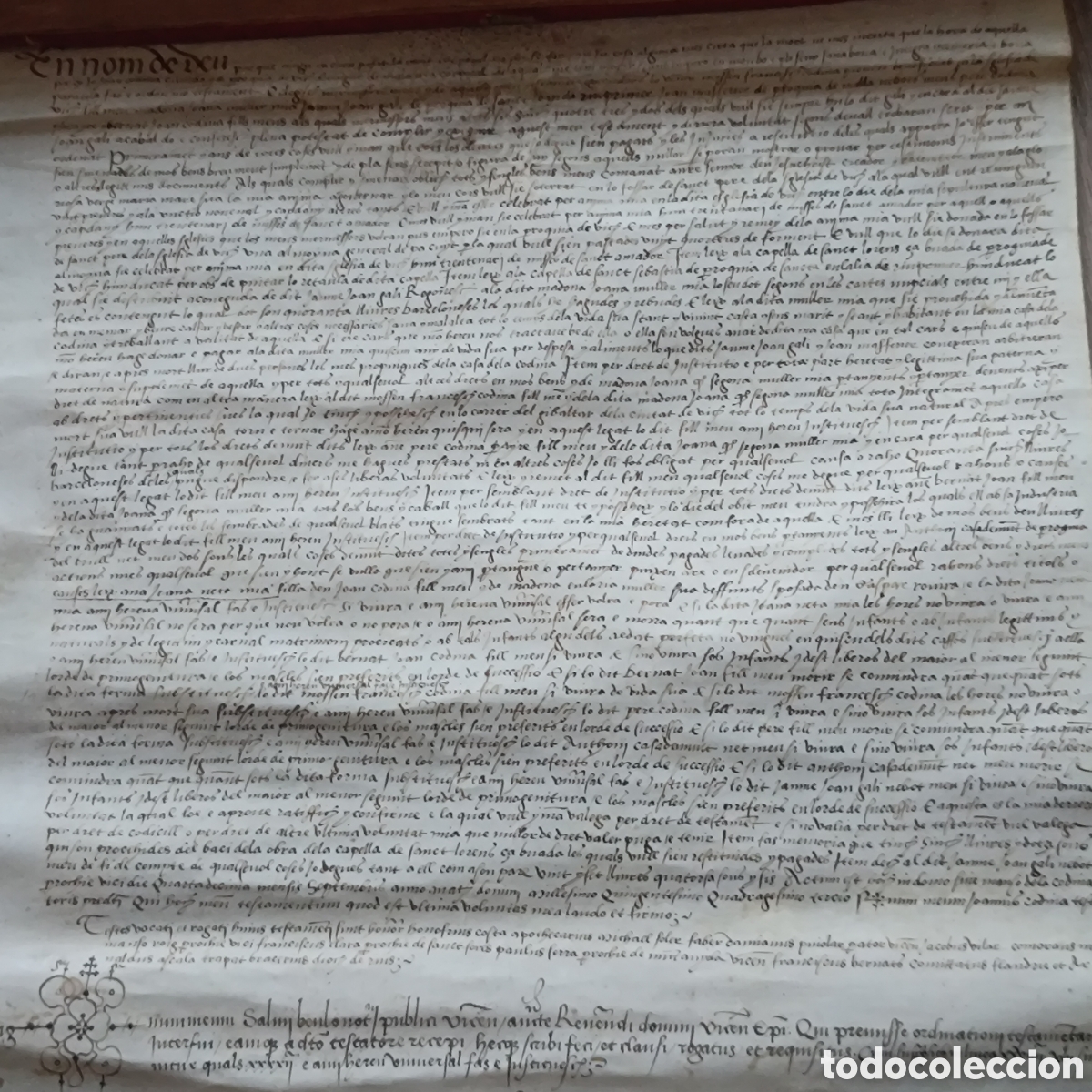 Manuscritos antiguos: GRAN PERGAMINO MANUSCRITO (43x39 cm) 1543 TESTAMENTO JUAN CODINA EN CATAL&Aacute;N Y LAT&Iacute;N VIC BARCELONA