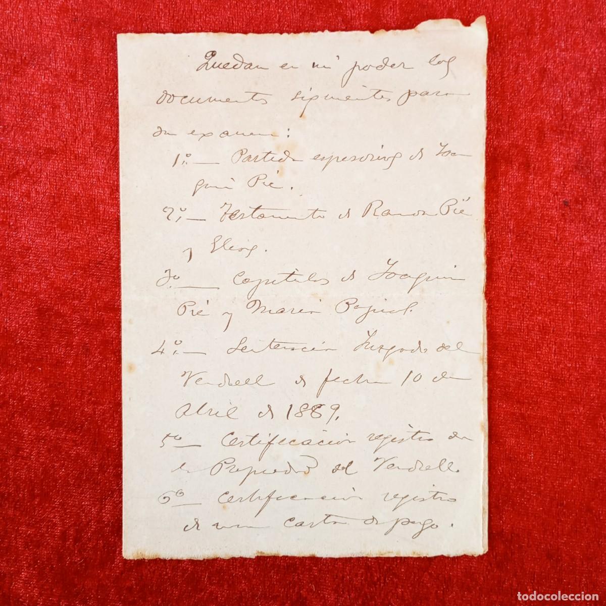 Manuscritos antiguos: DOCUMENTO MANUSCRITO - &rdquo;QUEDAN EN MI PODER LOS SIGUIENTES DOCUMENTOS...&rdquo; - 1923 - VILAFRANCA / 727 - Foto 1