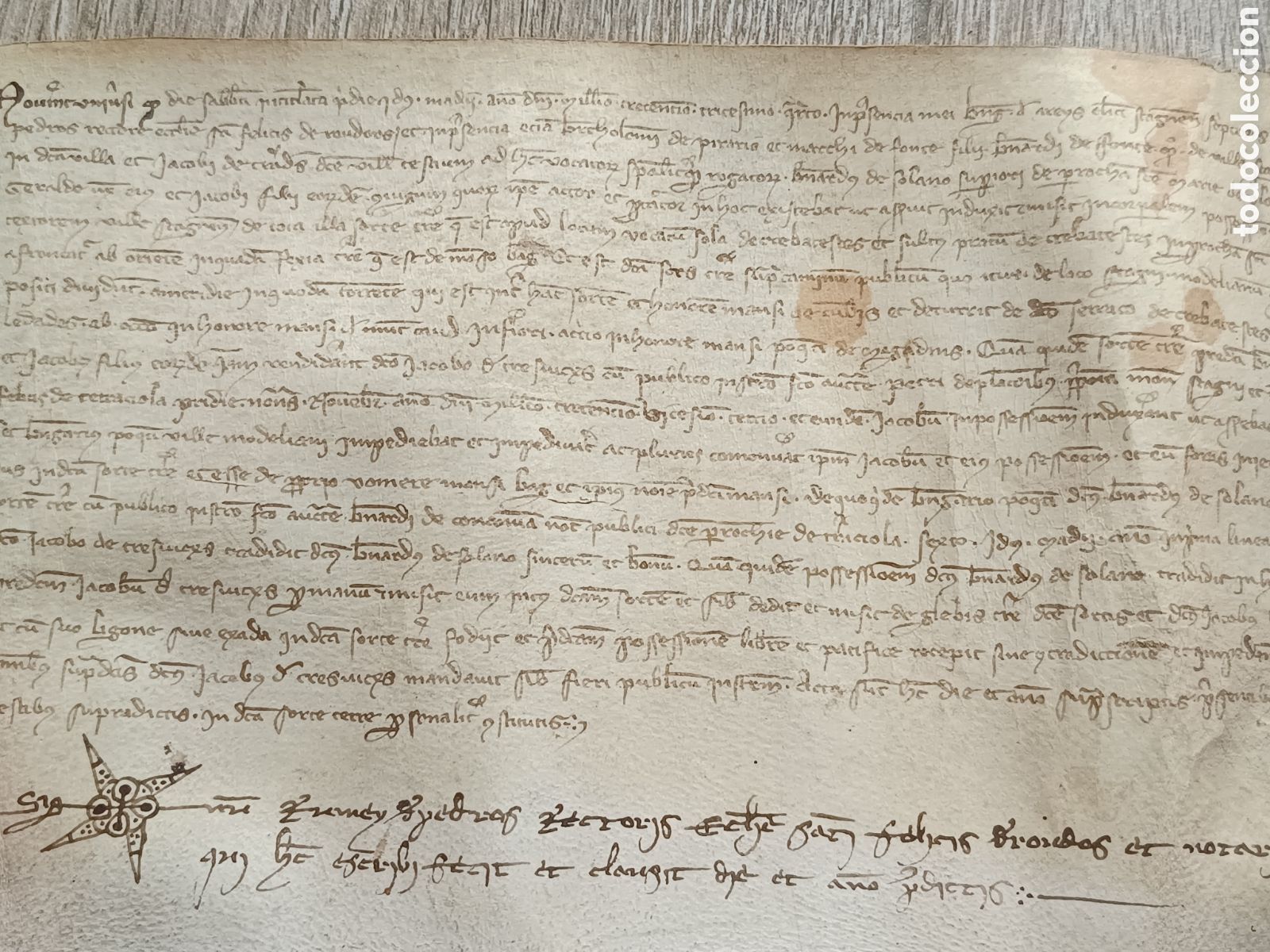 Manuscritos antiguos: PERGAMINO MEDIEVAL S XIV 1334, POSESION TIERRAS SANT FELIU RODORS / L'ESTANY (CATALU&Ntilde;A).