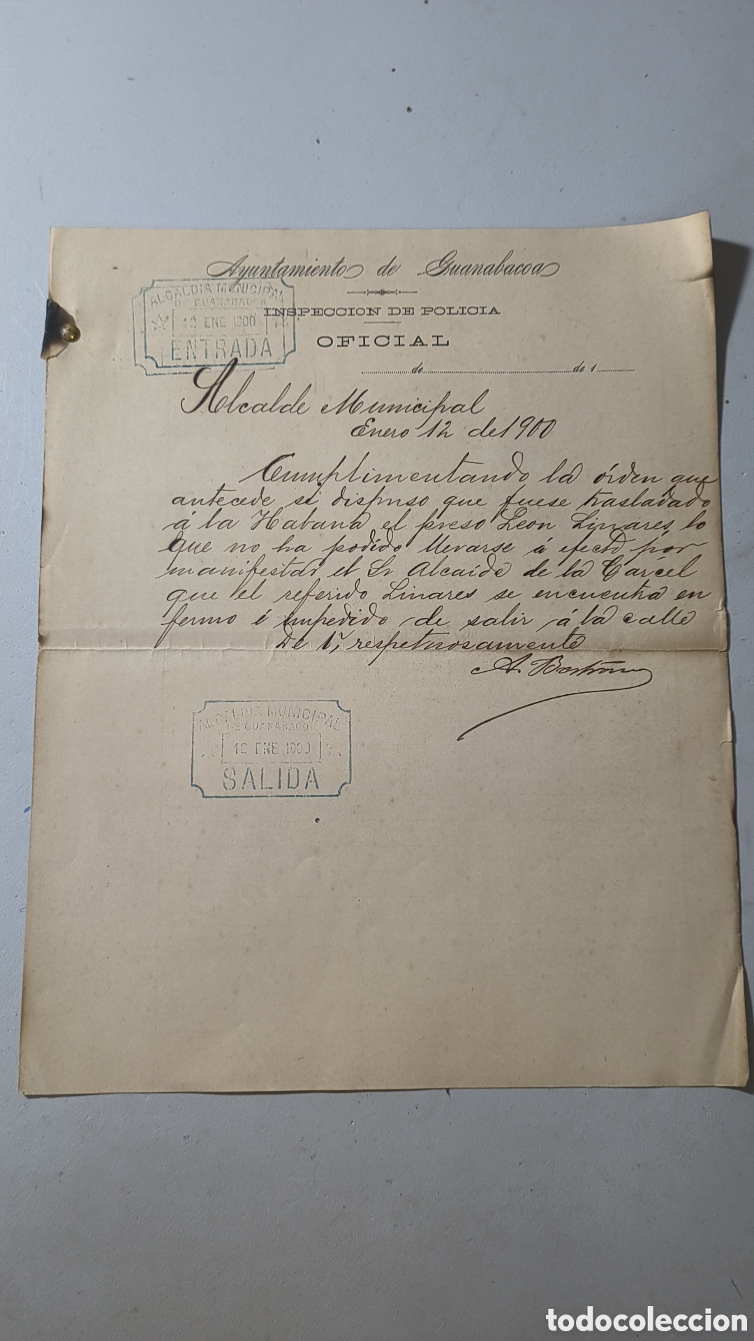 Manuscritos antiguos: Cuba, intervenci&oacute;n norteamericana,parte oficial inspecci&oacute;n polic&iacute;a,a&ntilde;o 1900