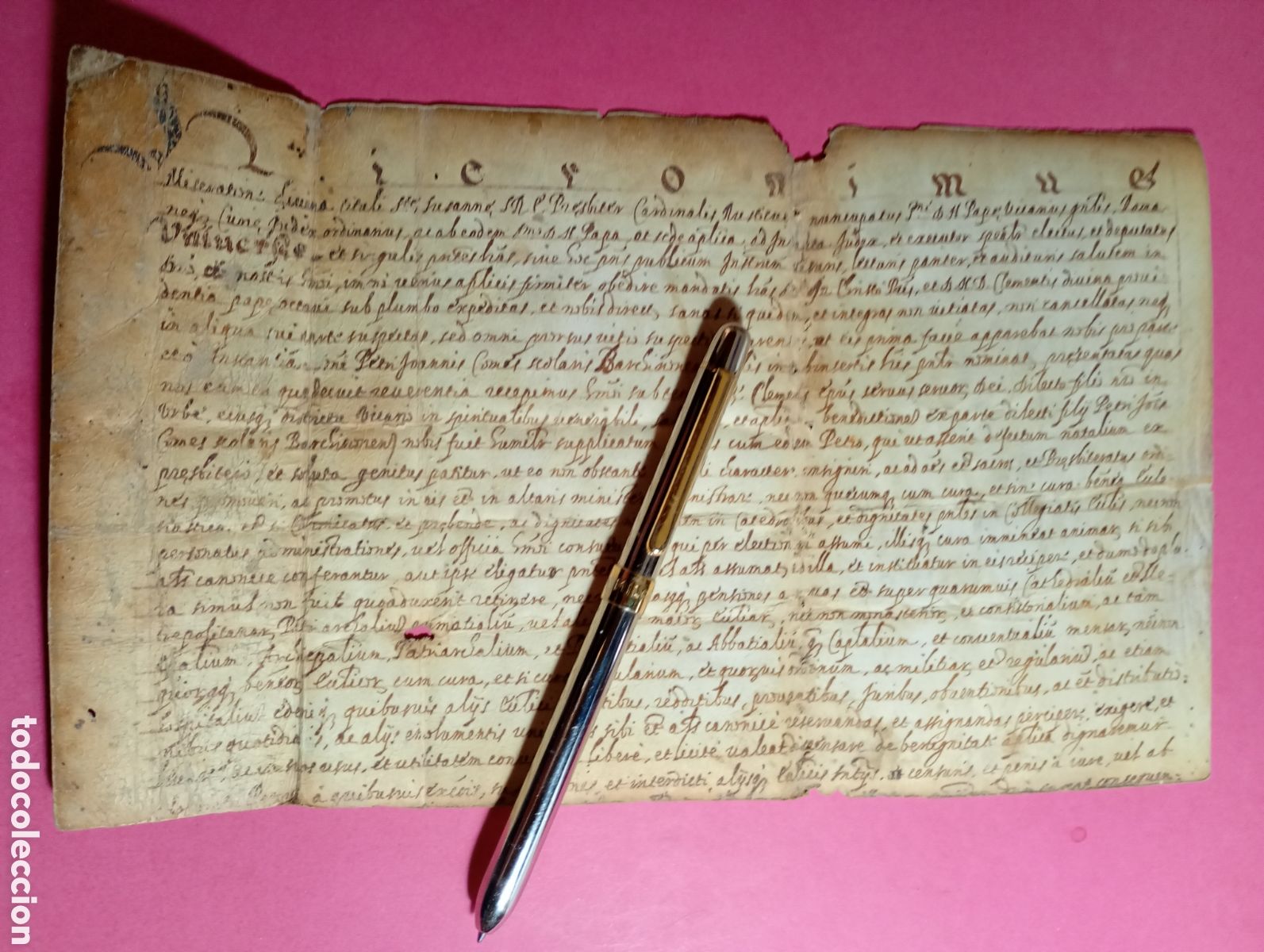 Manuscritos antiguos: Pergamino S. XVI Bula Cardenalicia: Dispensa Ilegitimidad Pedro Juan Comes, Catedral de Barcelona