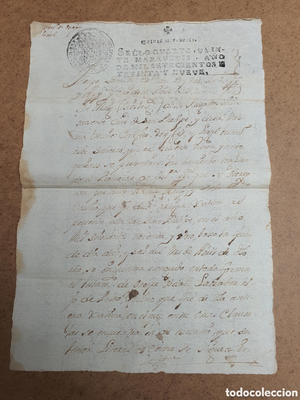 Manuscritos antiguos: SAN FELIPE 1739 DOCUMENTO MANUSCRITO SELLO FELIPE V