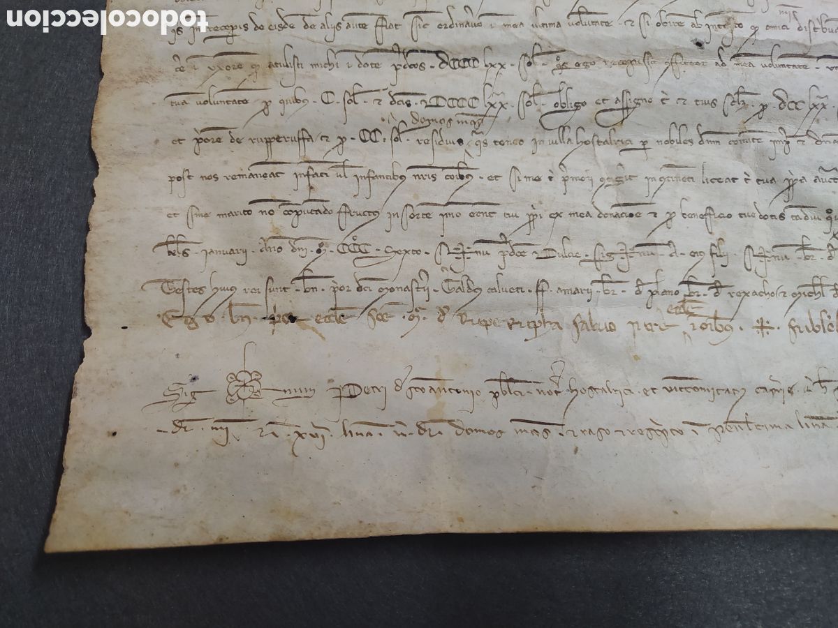 Manuscritos antiguos: PERGAMINO MANUSCRITO DOCUMENTO NOTARIAL 1306 HOSTALRIC - Foto 2