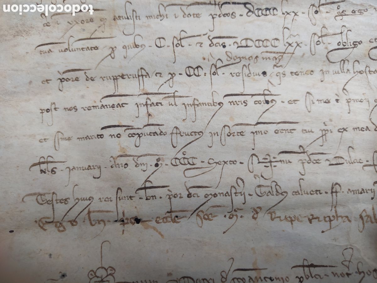 Manuscritos antiguos: PERGAMINO MANUSCRITO DOCUMENTO NOTARIAL 1306 HOSTALRIC - Foto 3