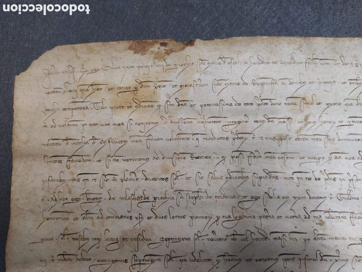 Manuscritos antiguos: PERGAMINO MANUSCRITO DOCUMENTO NOTARIAL 1306 HOSTALRIC - Foto 4