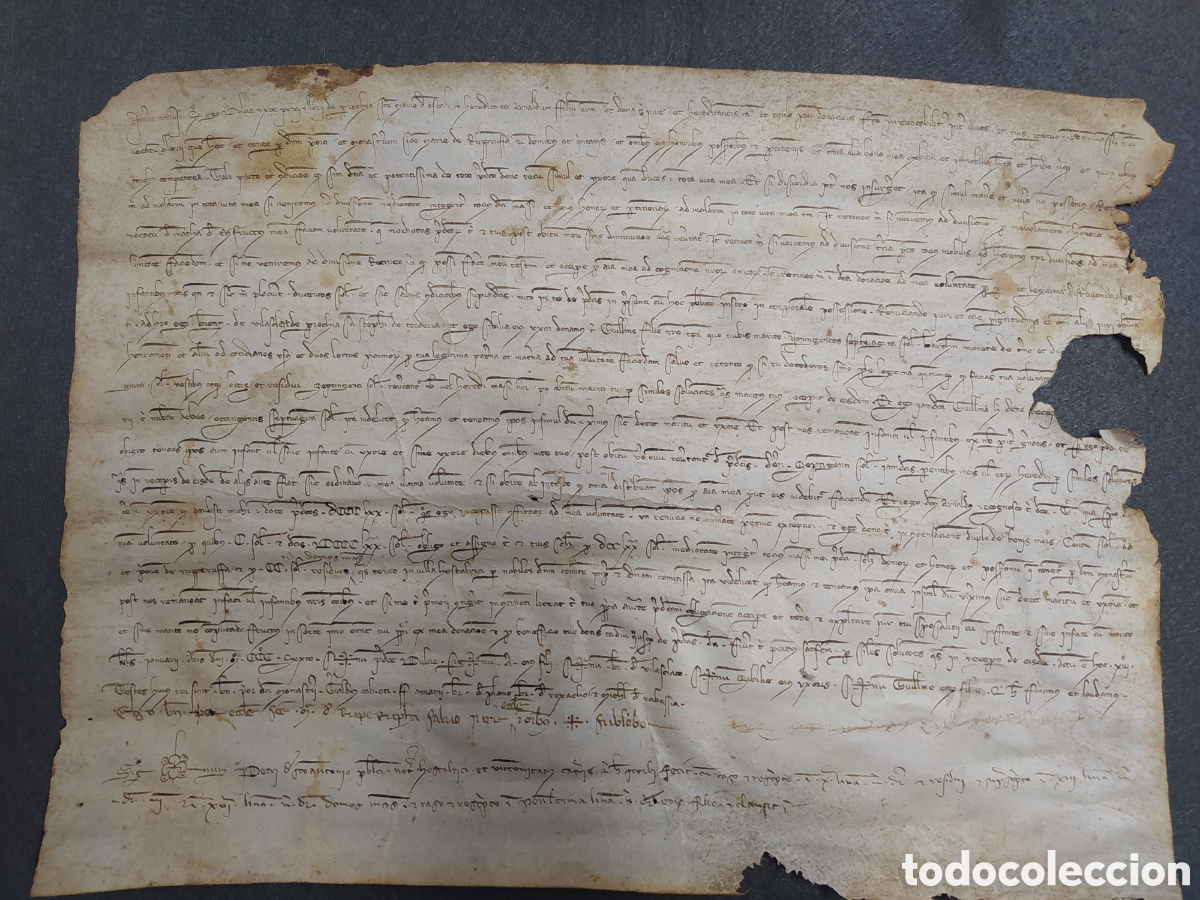 Manuscritos antiguos: PERGAMINO MANUSCRITO DOCUMENTO NOTARIAL 1306 HOSTALRIC - Foto 1