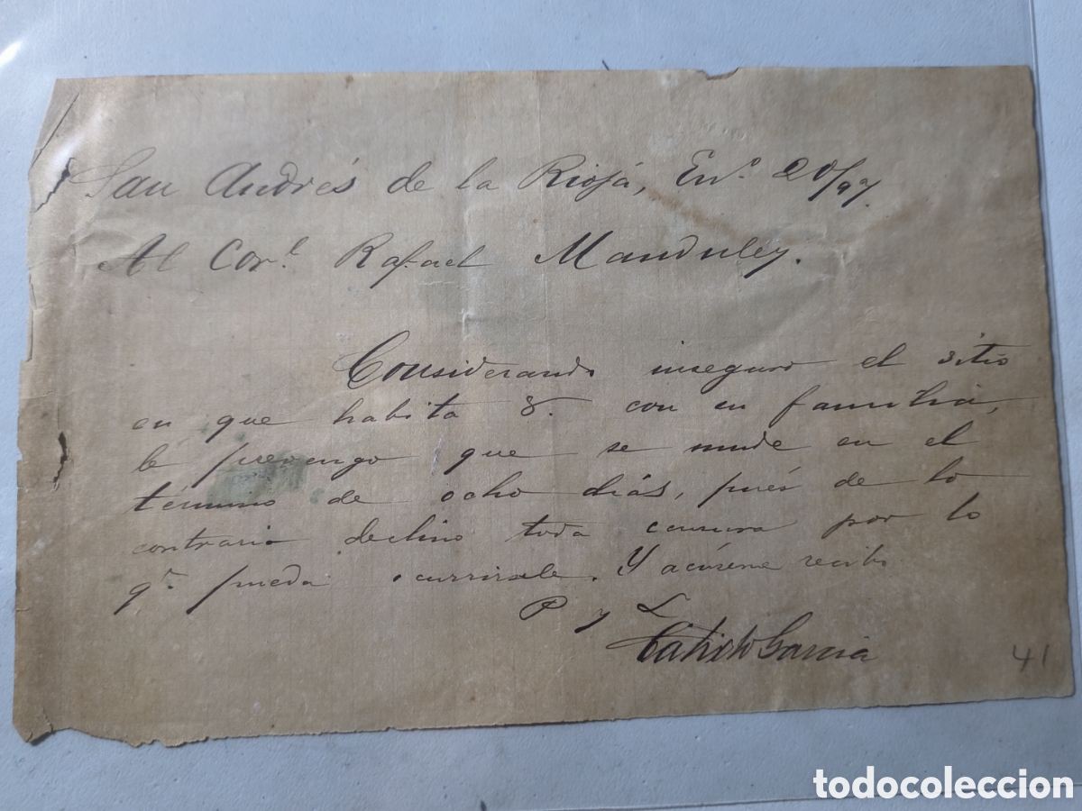 Manuscritos antiguos: Cuba, guerra de cuba, espectacular nota personal enviada por Calixto Garc&iacute;a a Rafael Manduley,1897.