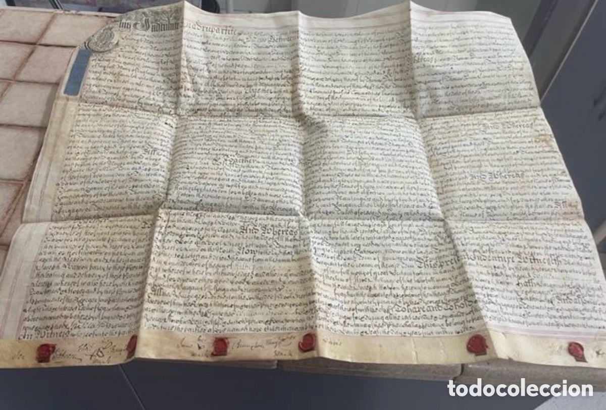 Manuscritos antiguos: Documento 1730 Reinado Jorge II con Lacres 73cm