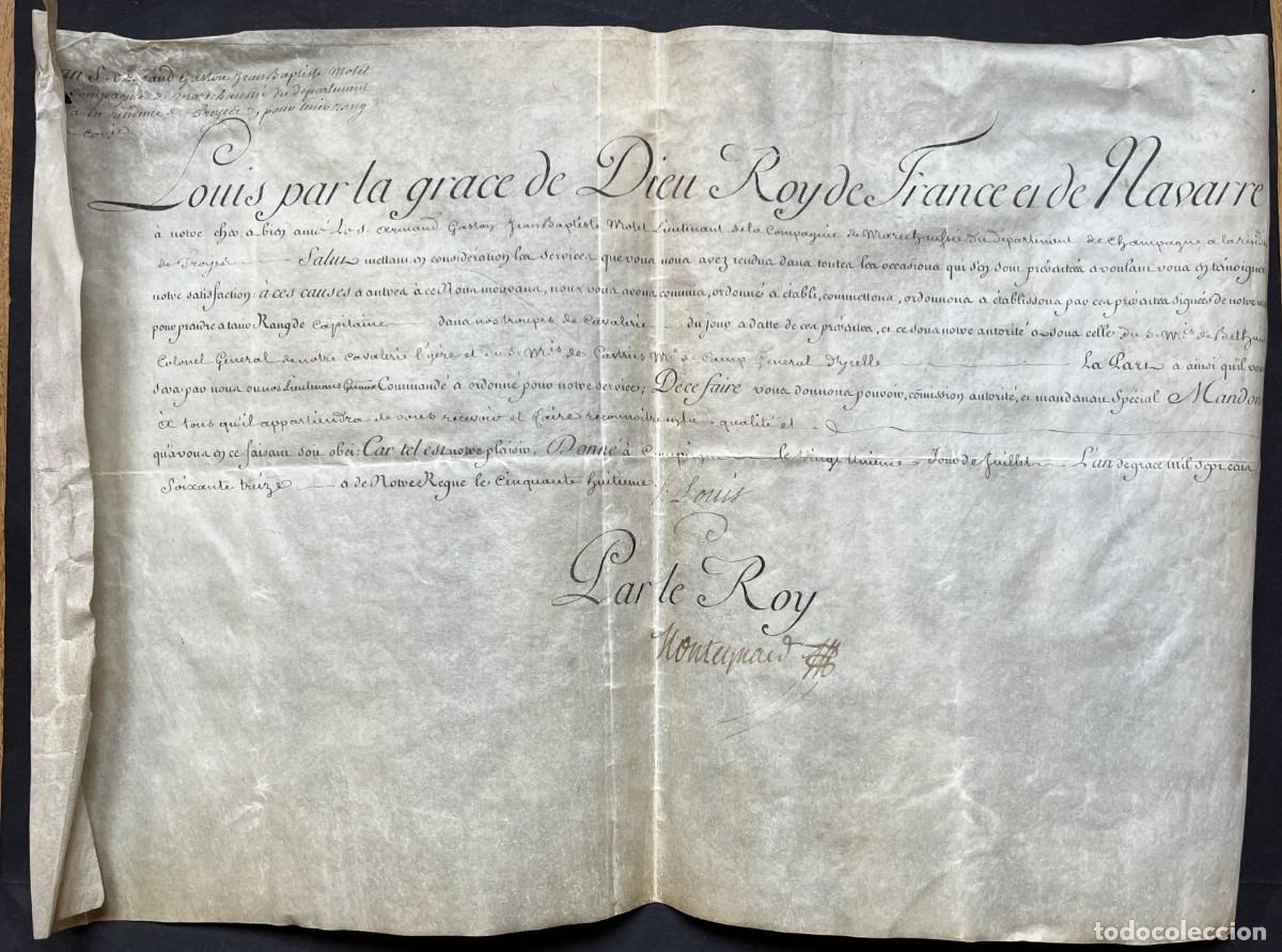 Manuscrits anciens: LOUIS XV &ndash; Carta firmada &ndash; Ascenso a Capit&aacute;n de Caballer&iacute;a &ndash; 1773