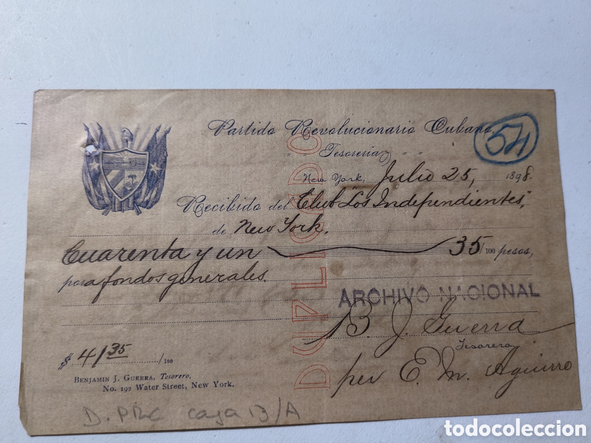 Manuscritos antiguos: Cuba,bono contribuci&oacute;n al P.R.C.,a&ntilde;o 1898