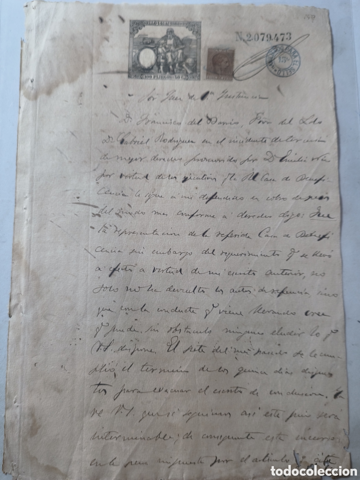 Manuscritos antiguos: Cuba espa&ntilde;ola,plica judicial con sello de correos ,a&ntilde;o 1889
