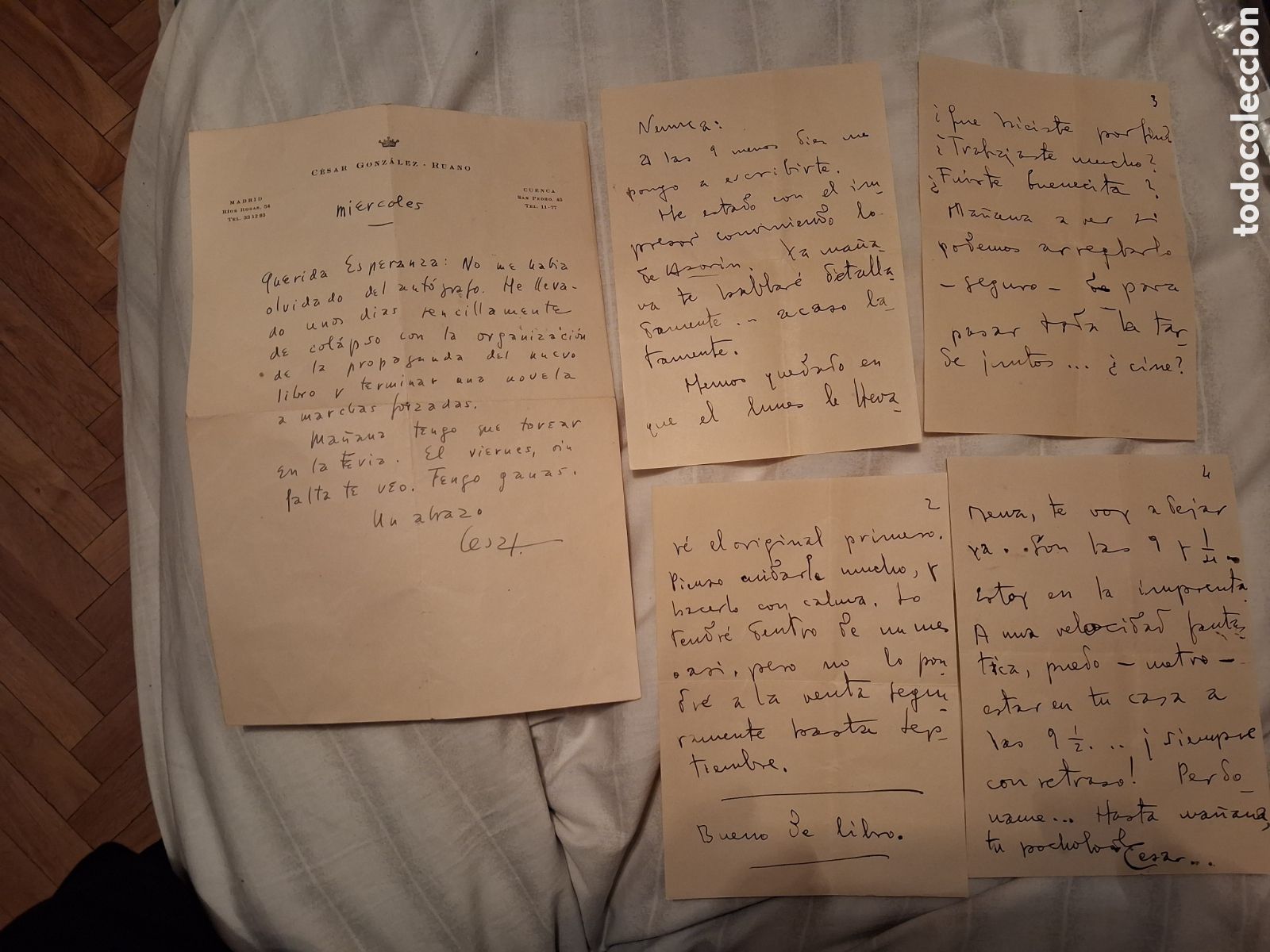 Manuscritos antiguos: 2 cartas poeta cesar gonzalez ruano una de 1 hoja y otra de 4 hojas
