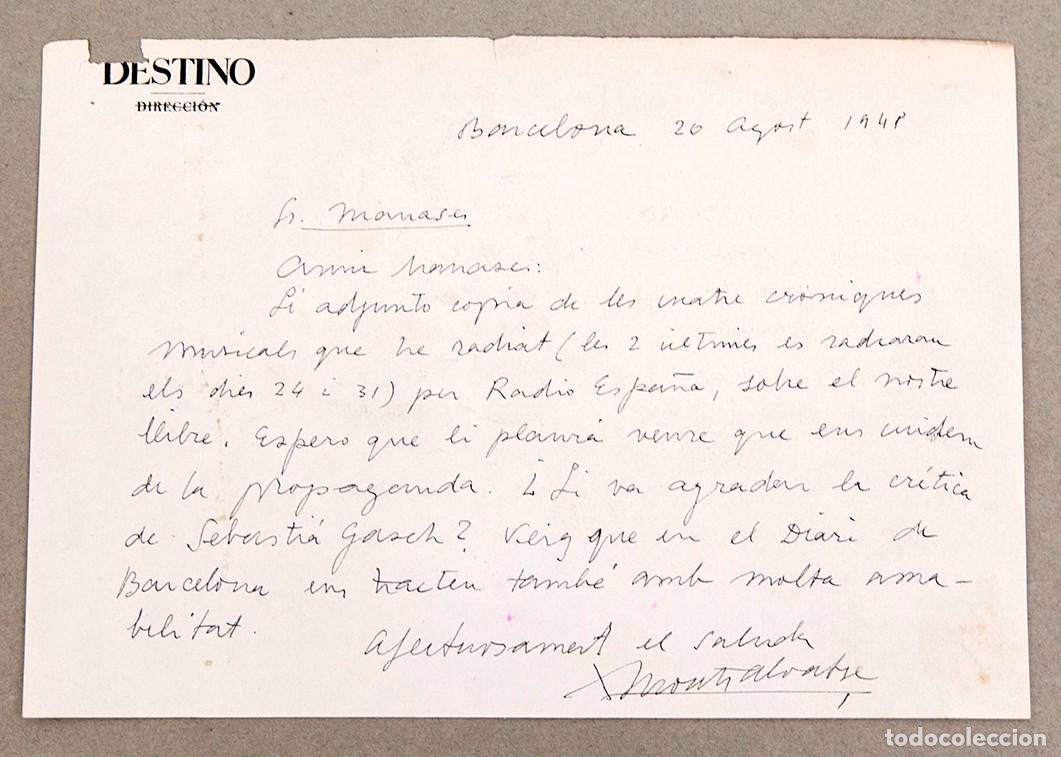Manuscritos antiguos: XAVIER MONTSALVATGE - CARTA MANUSCRITA AUT&Oacute;GRAFA A MANASES - 1948