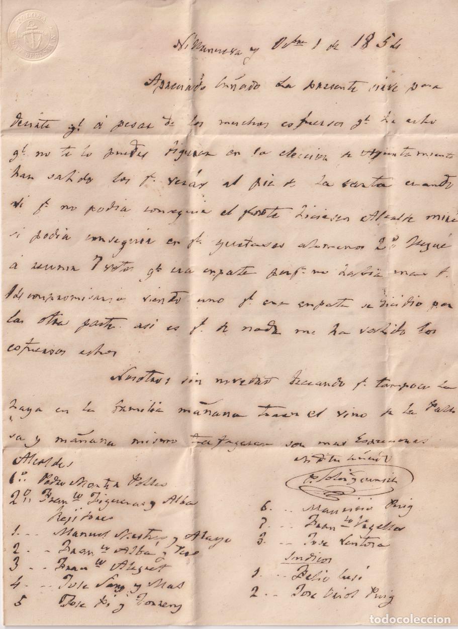 Manuscritos antiguos: CARTA MANUSCRITA FECHADA EN VILLANUEVA Y GELTR&Uacute; EL 1 OCTUBRE DE 1854 &ndash; ELECCIONES MUNICIPALES