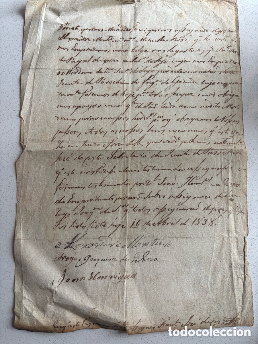 Manuscritos antiguos: Documento manuscrito. A&ntilde;o 1838. Portugal. Posiblemente zona de Gimonde