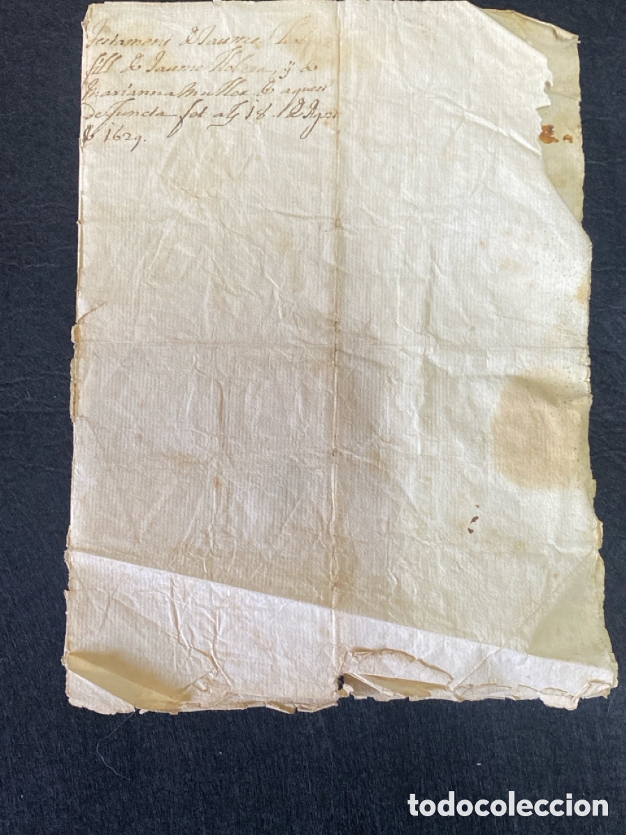 Manuscritos antiguos: Testamento firmado en Granyens de Lloveras 1629 para misas Convento Cervera y Sant Crist de Balaguer