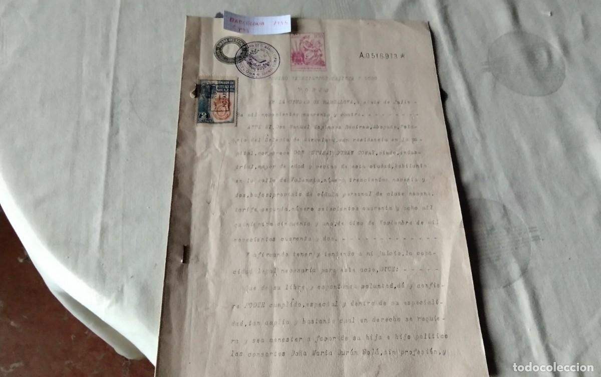 Manuscritos antiguos: BARCELONA , DOCUMENTO CON TIMBROLOGIA A&Ntilde;O 1944, 2 PAG - Foto 1