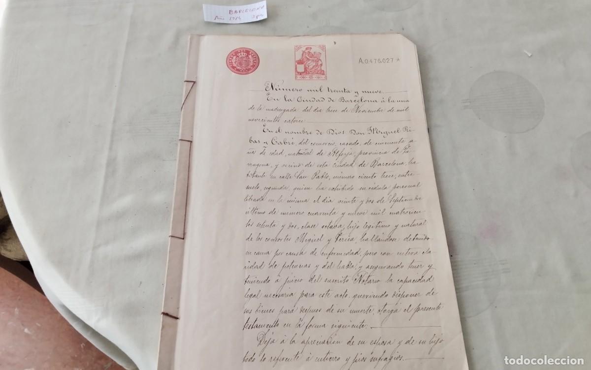 Manuscritos antiguos: BARCELONA , MANUSCRITO CON TIMBROLOGIA A&Ntilde;O 1914 3 PAG.