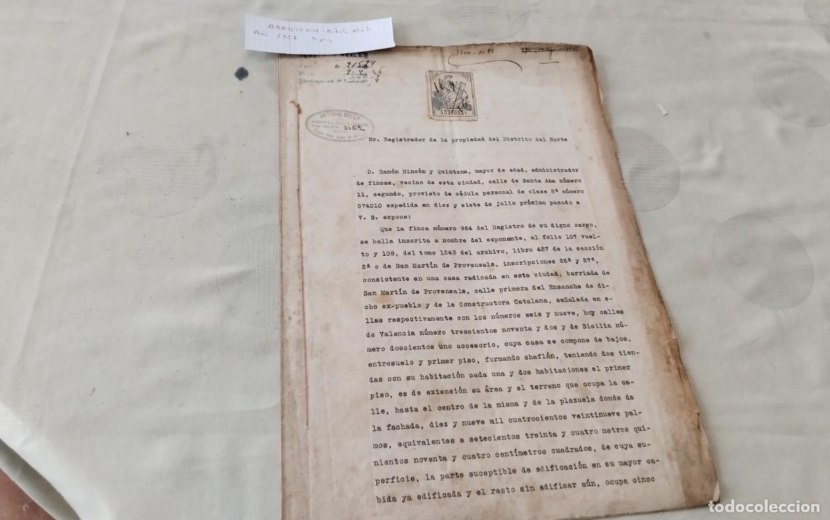 Manuscritos antiguos: BARCELONA -DISTRITO NORTE DOCUMENTO CON TIMBROLOGIA A&Ntilde;O 1927 4 PAG.