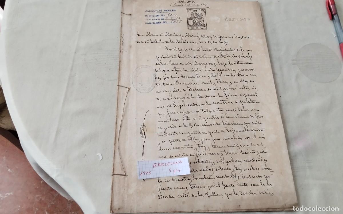 Manuscritos antiguos: BARCELONA MANUSCRITO CON TIMBROLOGIA A&Ntilde;O 1915, 4 PAG