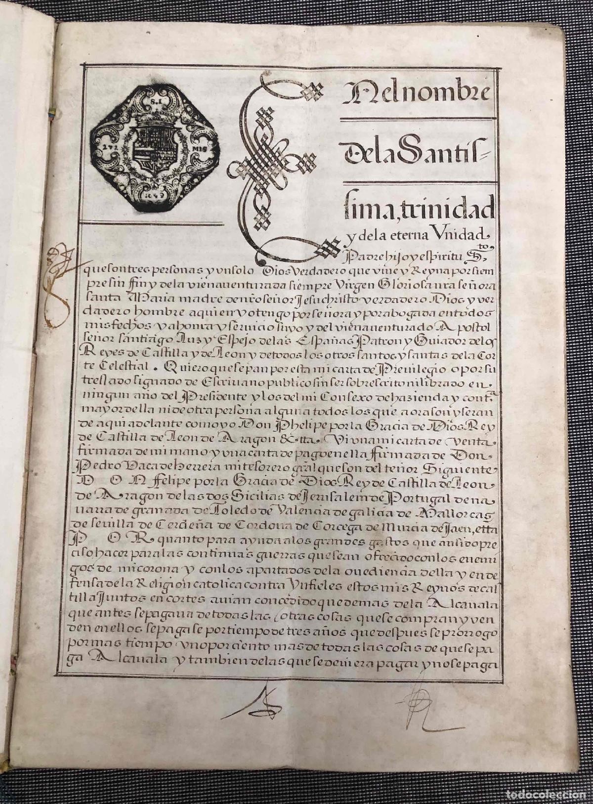 Manuscritos antiguos: PRIVILEGIO REAL DE QUITA DE RENTA DE JURO, DEAN CABILDO DE LA IGLESIA CATEDRAL DE CORDOBA, 1649
