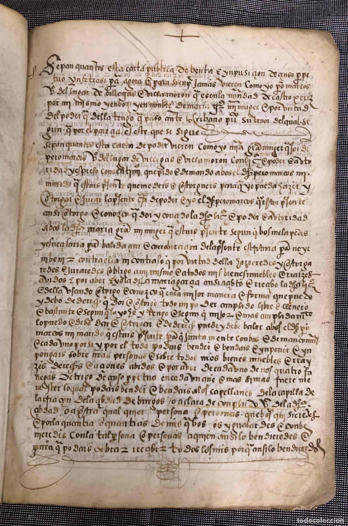 Manuscritos antiguos: CARTA DE CENSO DE 4 FANEGAS DE TRIGO SOBRE VECINOS DE VILLAMORON, BURGOS. A&Ntilde;O 1535