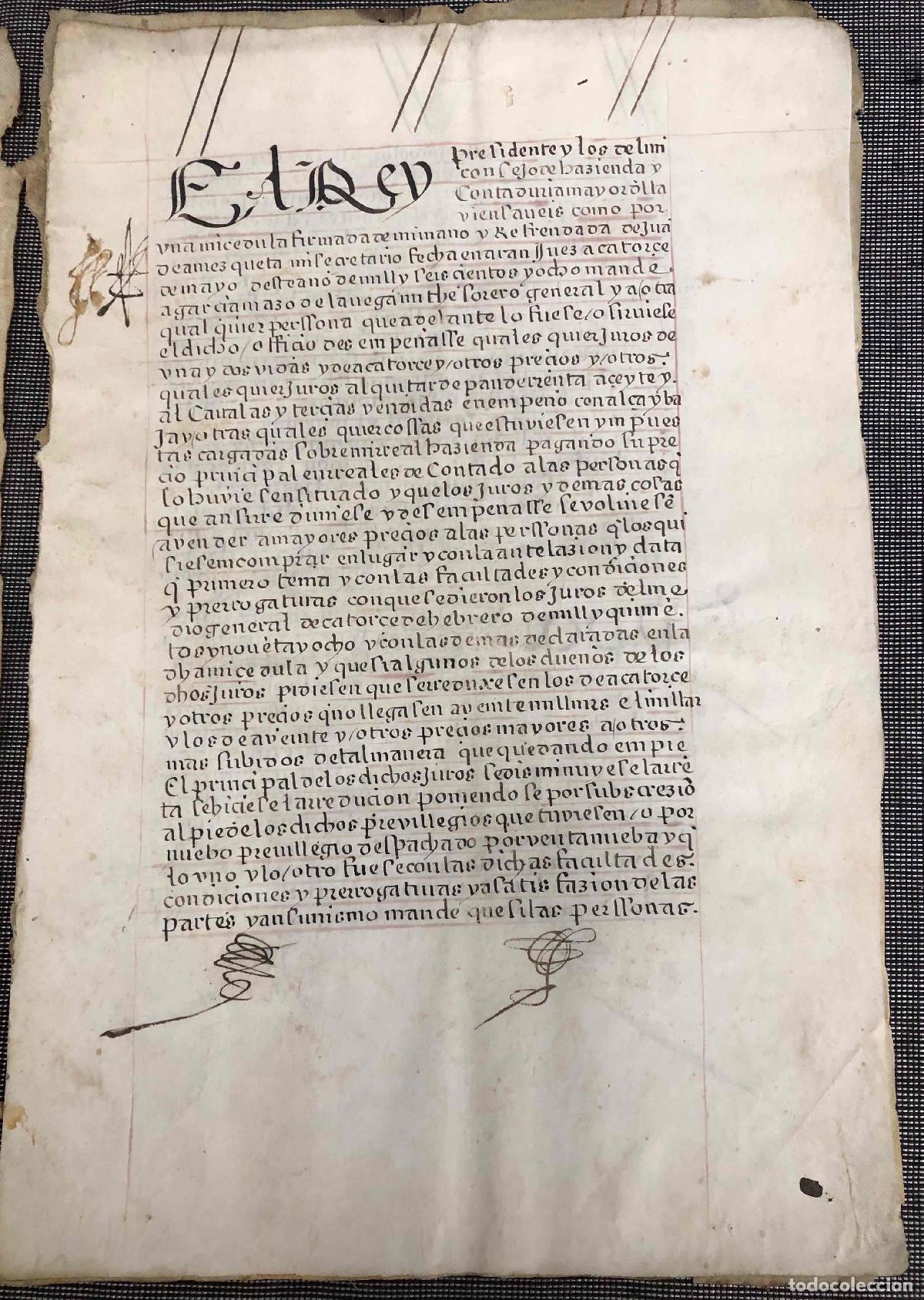 Manuscritos antiguos: VENTA REAL DE UN JURO SOBRE ALCABALAS A D&Ntilde;A. MARIA DE OCHOA, MADRID, 19 DE ENERO DE 1609
