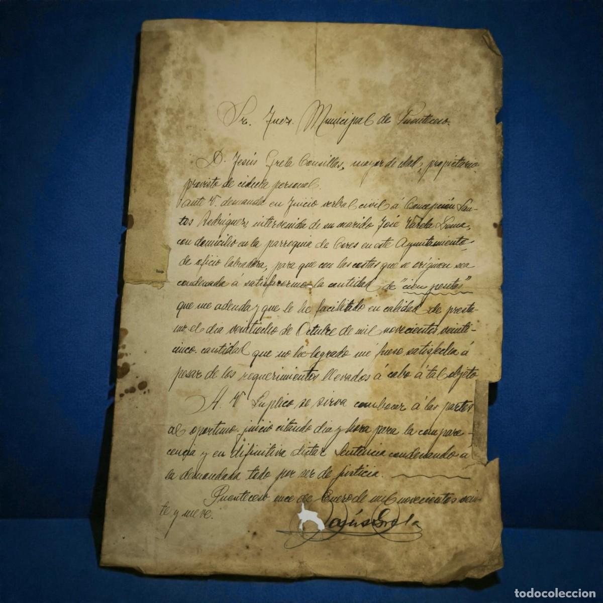 Manuscritos antiguos: A&ntilde;o 1929 - Documento Judicial Manuscrito &ndash; Escrito Legal Antiguo Dirigido Al Juez Municipal